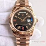 High Quality Copy Rolex Day-Date 40MM Watch MingZhu Movement Rose Gold Fake Watch Black Face